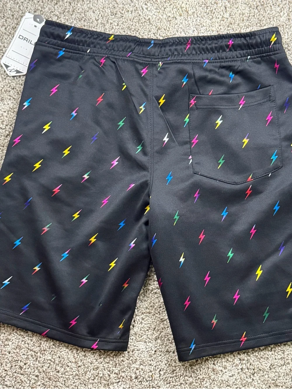 Drill Clothing Company Lightning Bolt Shorts Black Multicolor Mens Medium NWT